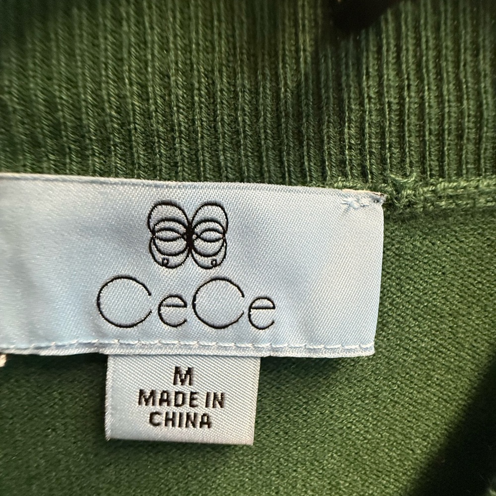 🍁CeCe Green Sweater with Sheer Swiss Dot Sleeves - Picture 6 of 6